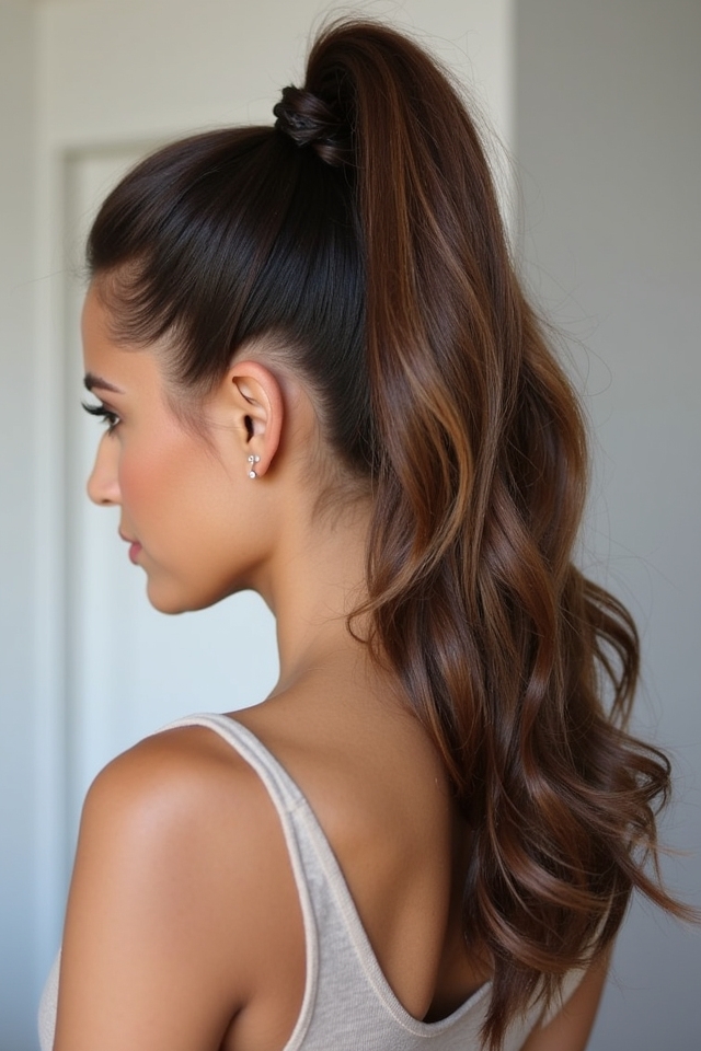 crimped high ponytail style