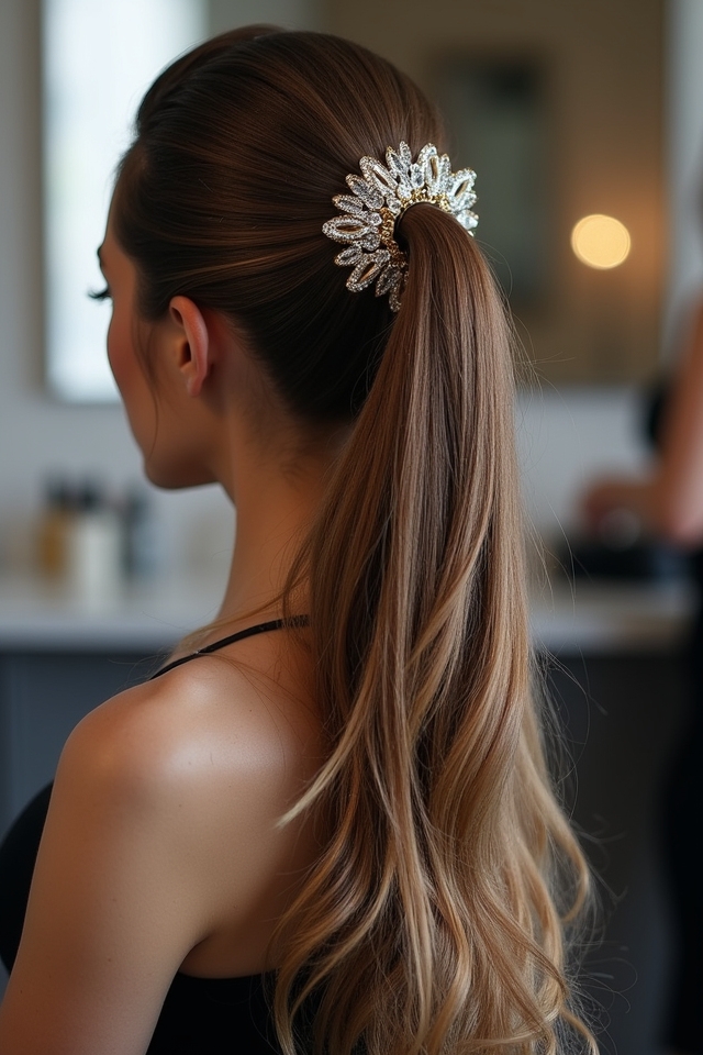 decorative clips enhance ponytail