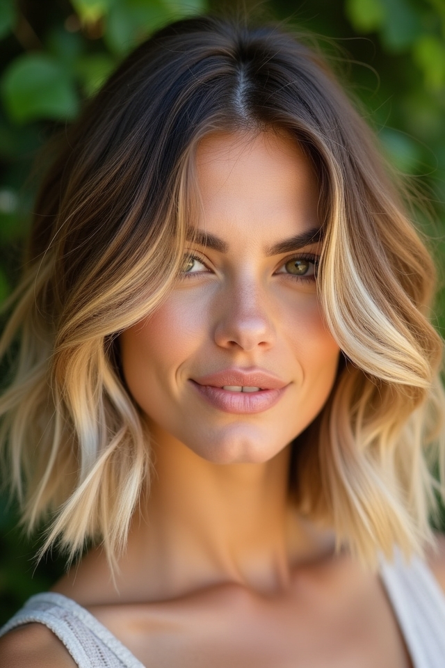 stylish layered bob balayage